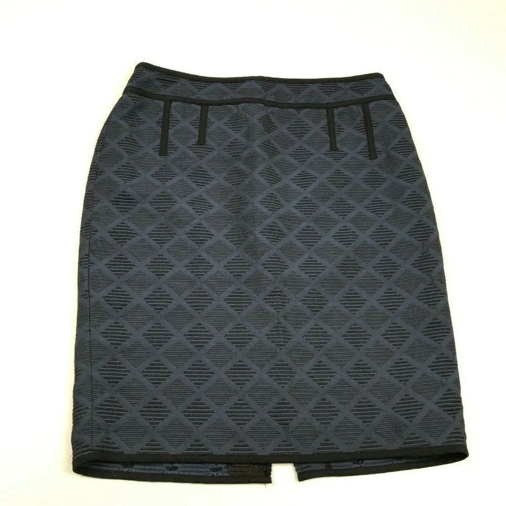 Ann Taylor Womens Jacquard Pencil Skirt Blue Black Print Back Zip Lined Size 8